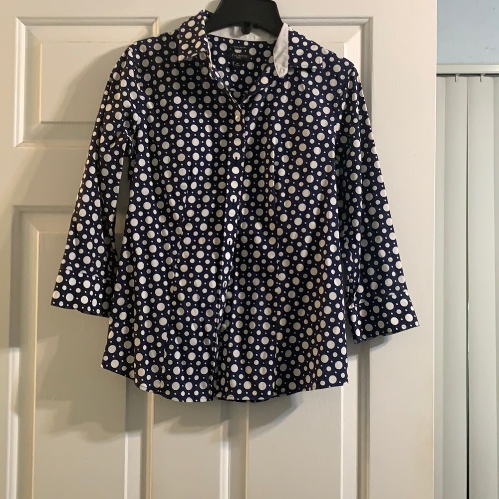 Navy blue & white polka dot blouse